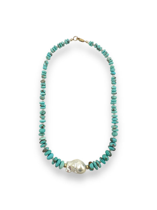 Sleeping Beauty Arizona Turquoise with Baroque Pearl